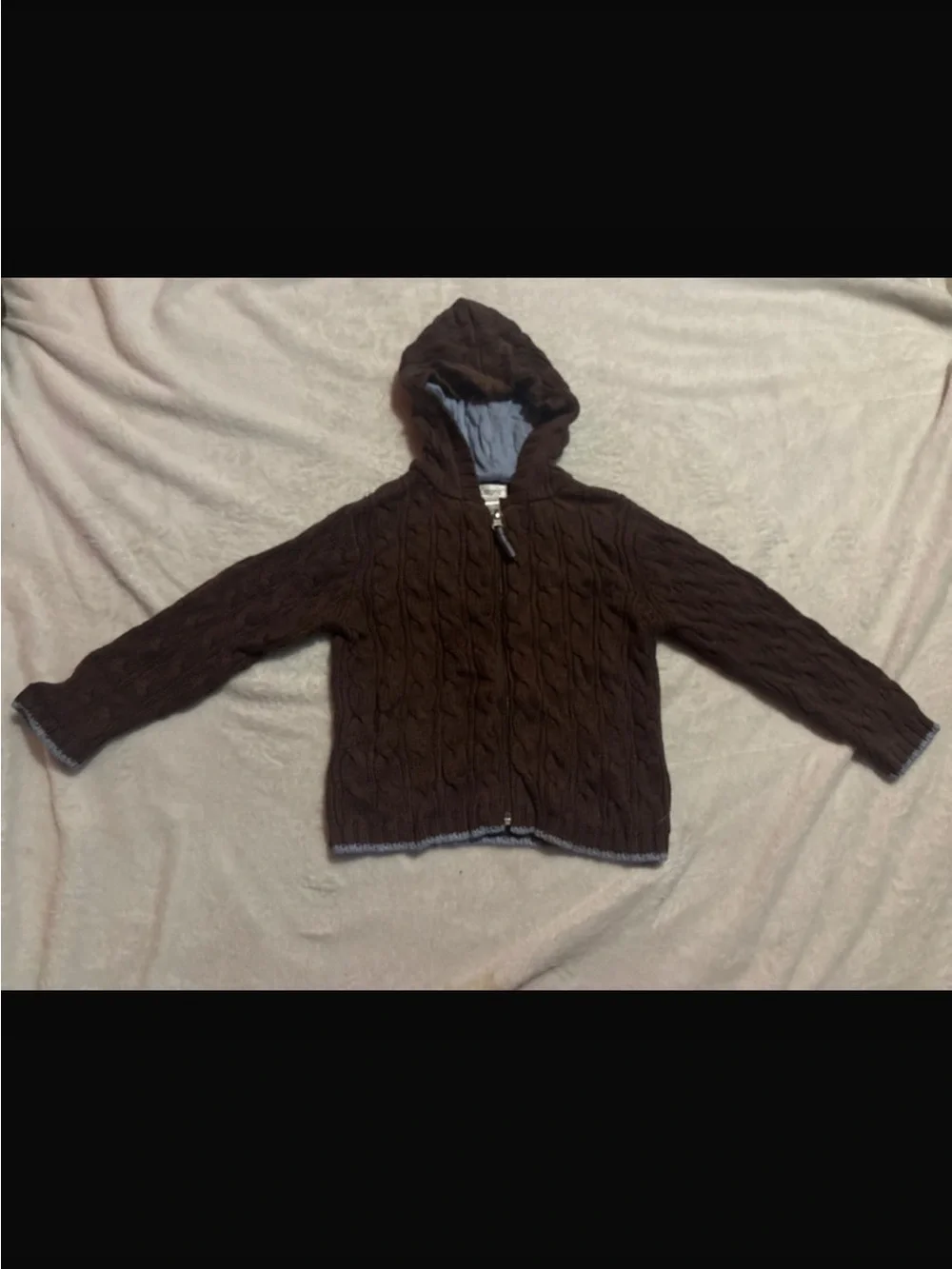 Kids Hooded Cable Knit Zip Jacket - Brown
